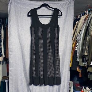 Connected Apparel Black Midi Dress with White Dots